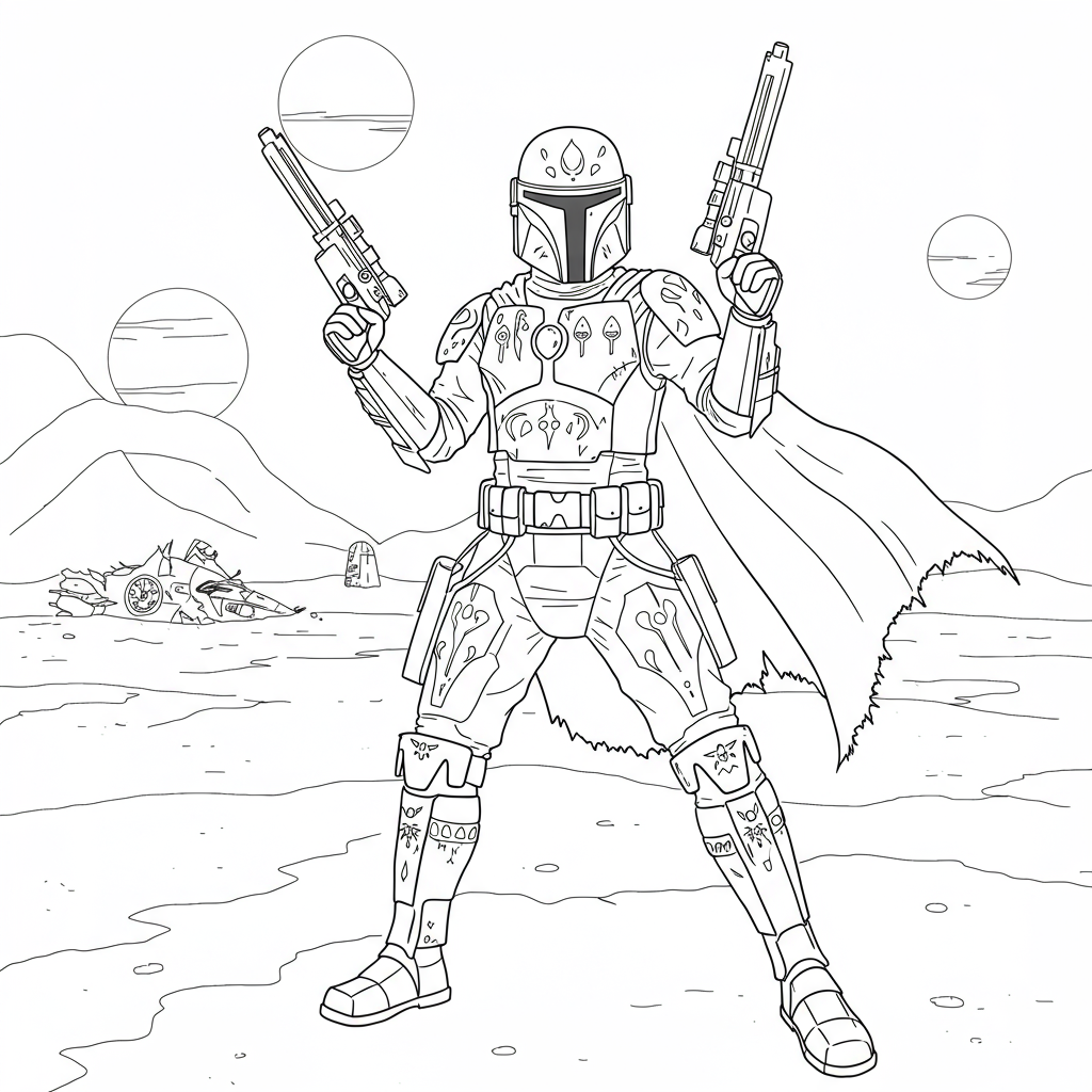 Armored Bounty Hunter Standoff - Coloring.app