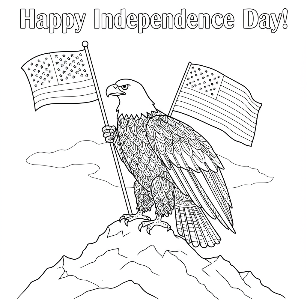 Bald Eagle And Flag Coloring Sheet Squiggle Bop: Happy Independence