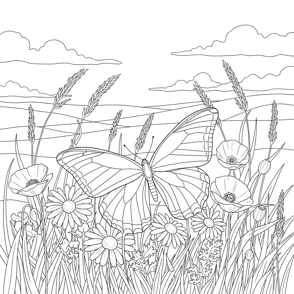 Free Simple Butterfly Coloring Pages - Little Moon, image size:1024x1024