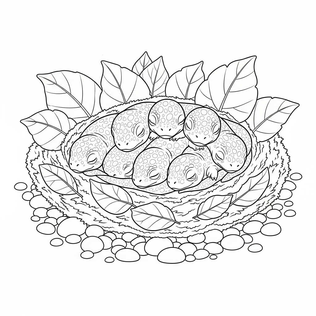 Cozy Baby Dinosaur Nest - Coloring.app, image size:1024x1024