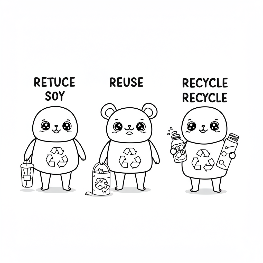 Reduce Reuse Recycle Coloring Page Free Printable