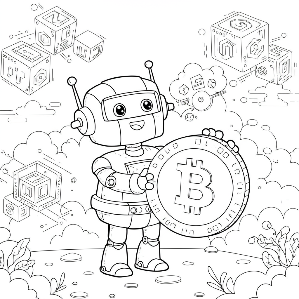 Cute Robot Bitcoin Miner - Coloring.app