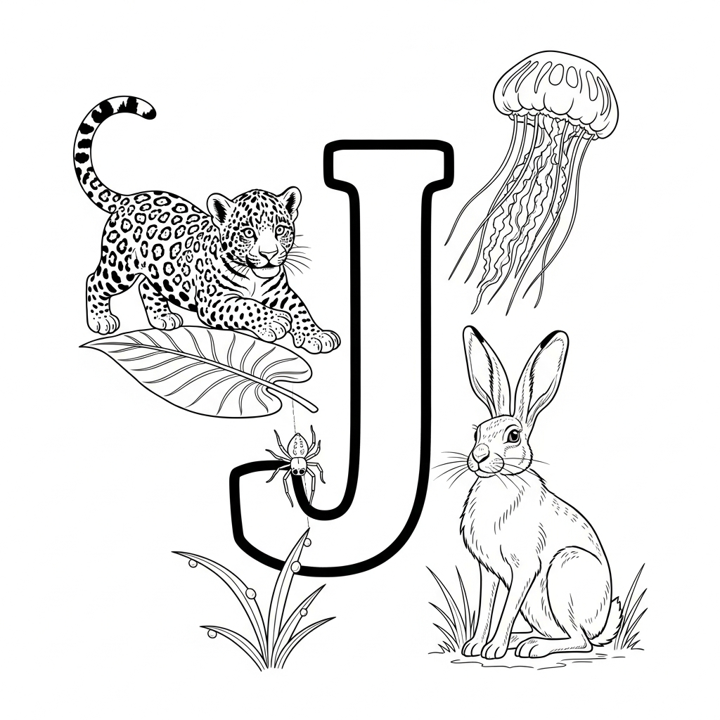 J letter alphabet coloring page - Coloring Pages Online, image size:1024x1024