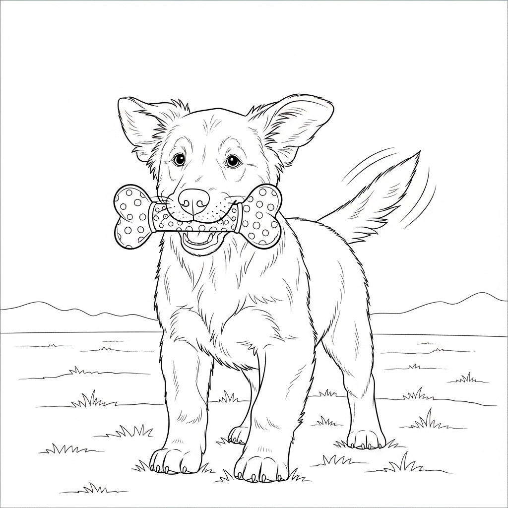 Playful Golden Retriever Puppy with Bone - Coloring.app, image size:1024x1024