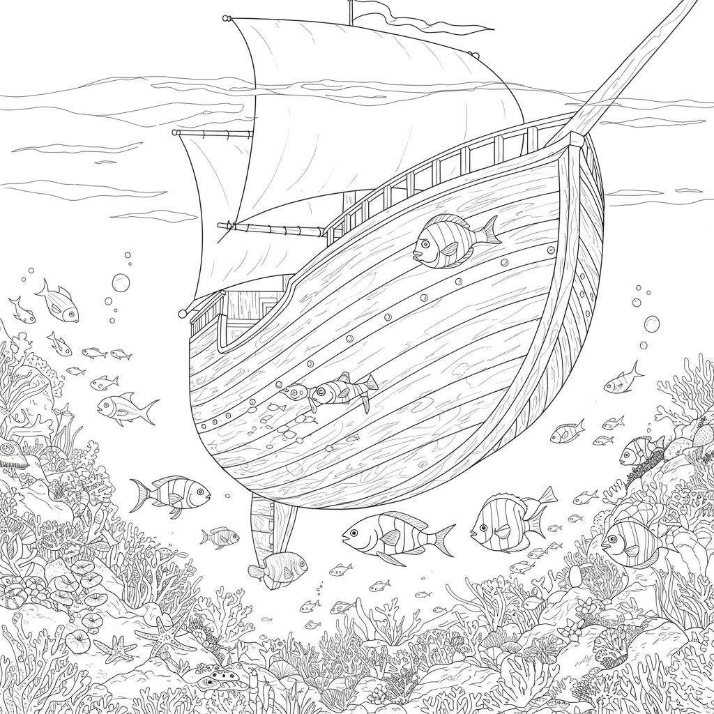 shipwreck coloring page printable