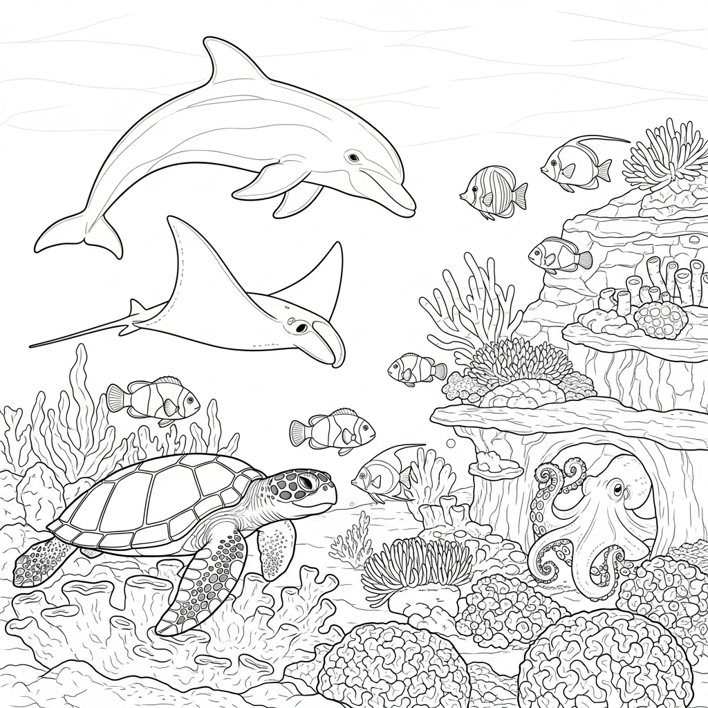 coral reef animals drawing