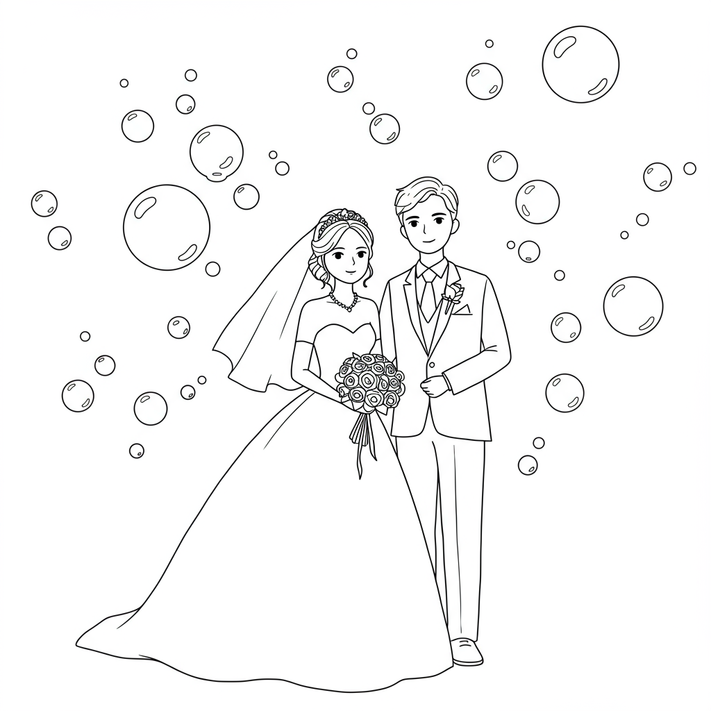 Wedding Couple Celebration - Coloring.app, image size:1024x1024