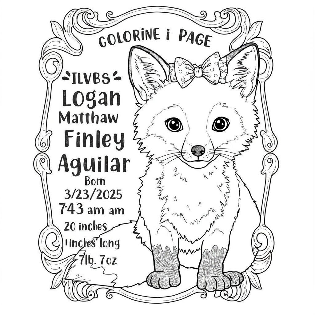 baby fox line drawing