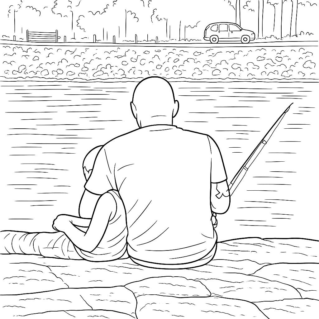 Father and Child Fishing Day - Coloring.app, image size:1024x1024