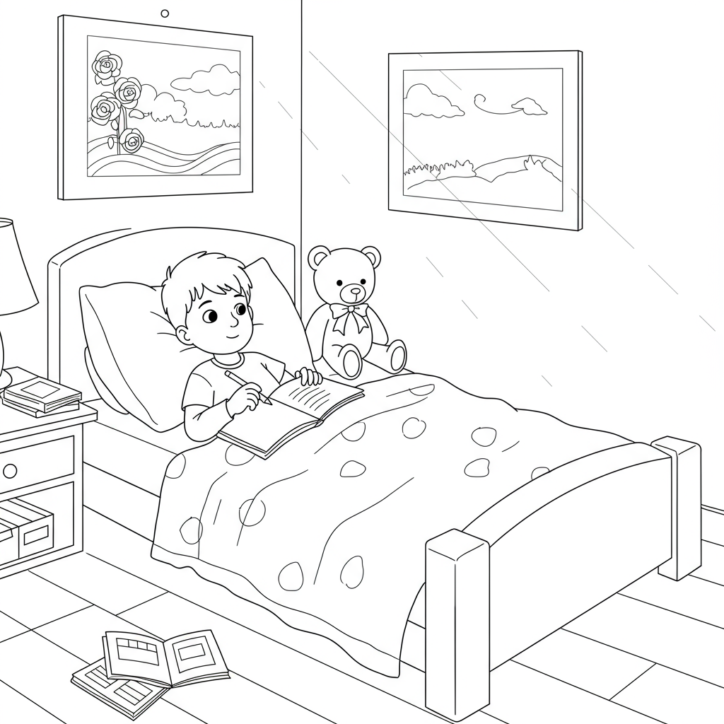 boy going to bed drawing