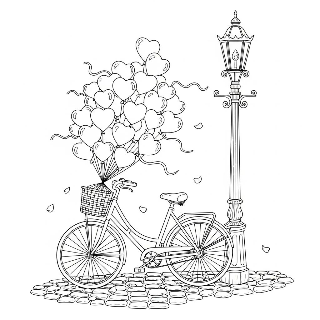 bicycle with basket coloring page