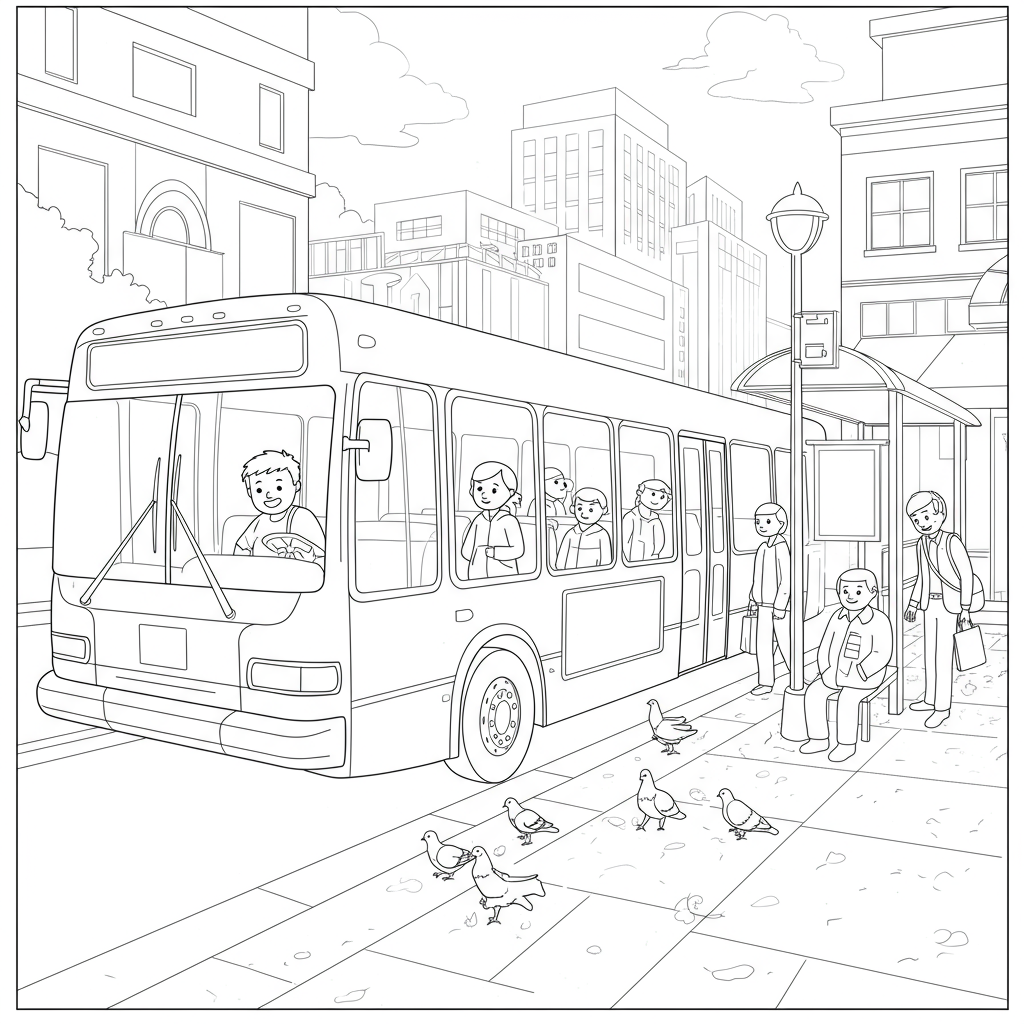 Bus Stop Coloring Page Side View Creative Fabrica