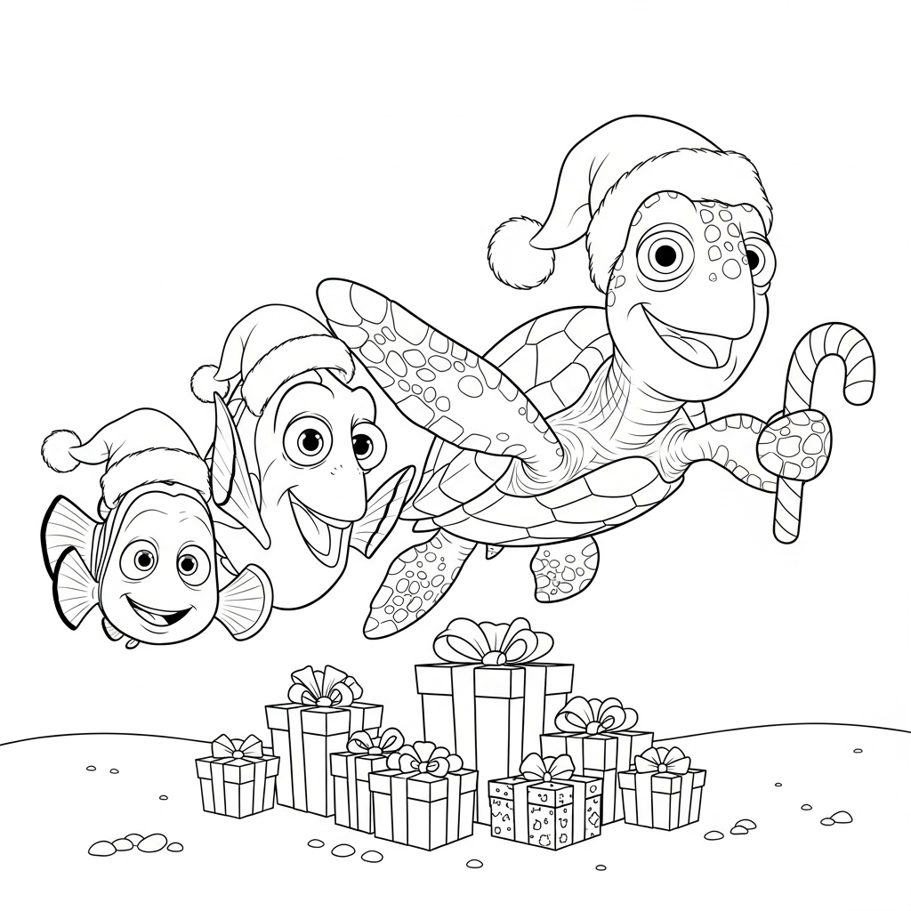 Nemo Dory Crush Christmas Fun - Coloring.app, image size:1024x1024