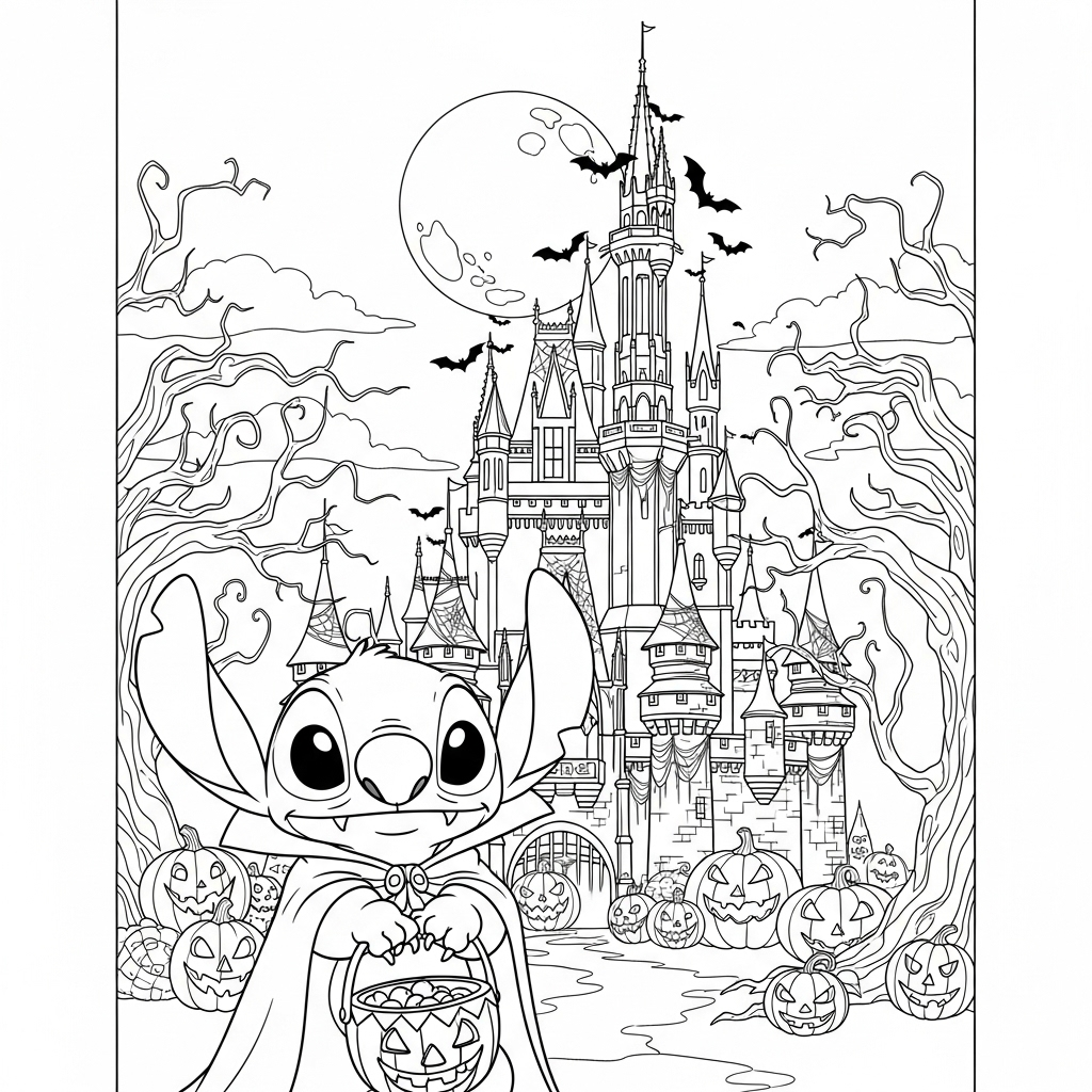 Stitch's Spooky Castle Night - Coloring.app, image size:1024x1024