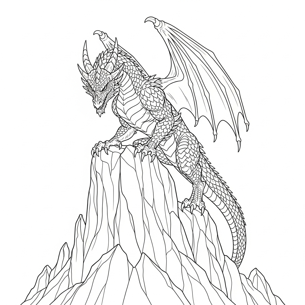 Angry Dragon's Rocky Perch - Coloring.app, image size:1024x1024