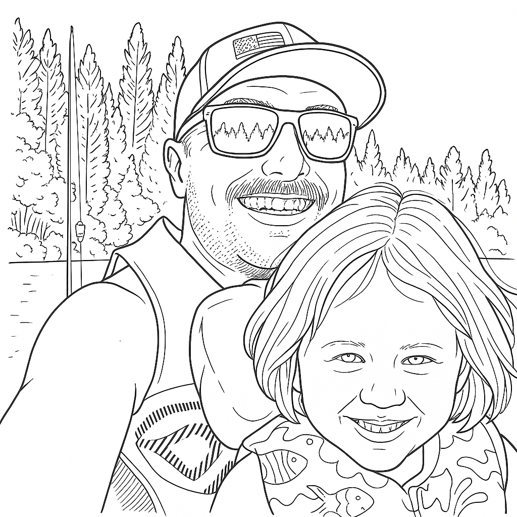 Father Daughter Fishing Adventure - Coloring.app, image size:1024x1024