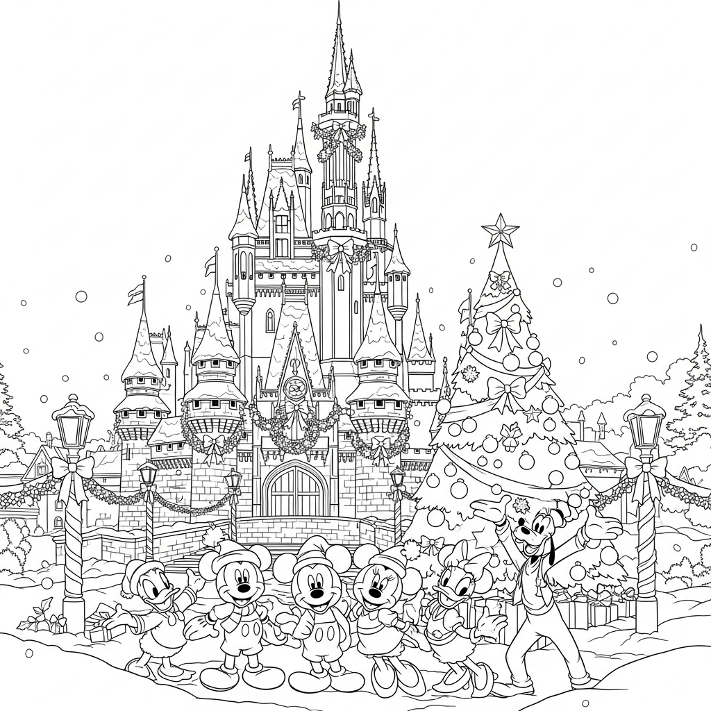 Disney Castle Holiday Gathering - Coloring.app, image size:1024x1024