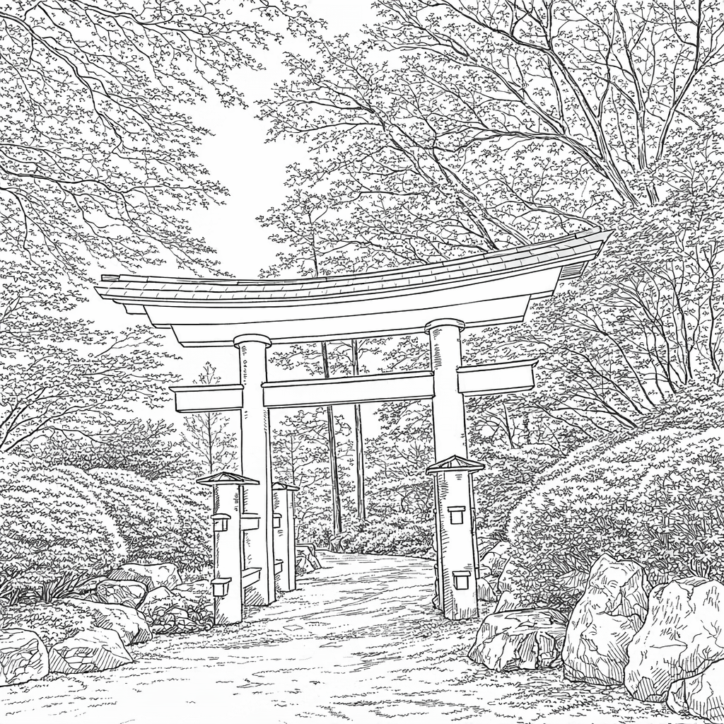 torii gate line drawing