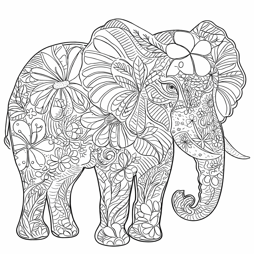 Elephant Coloring Page Vector Art, Icons, and Graphics for Free Download, image size:1024x1024